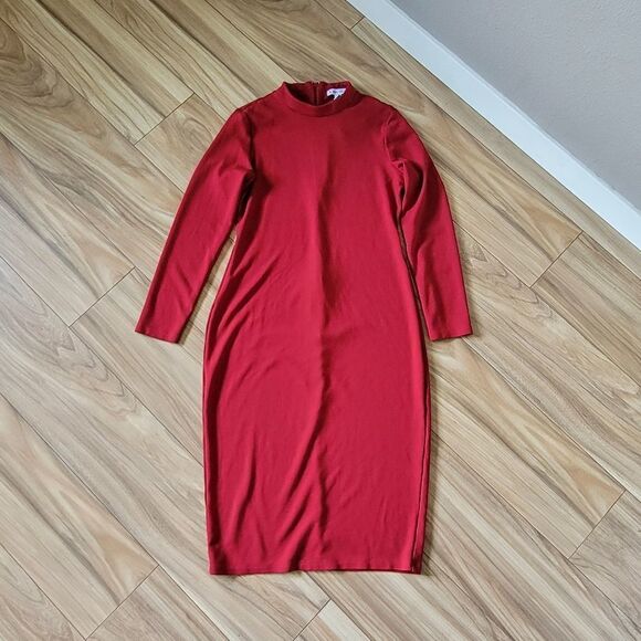 🆕️ Nine West Mock Neck Midi Long Sleeve Dress in Red - Picture 1 of 10
